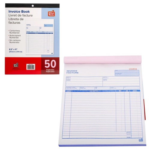 Invoice book 8.5x11 inch 50 carbonless triplicates