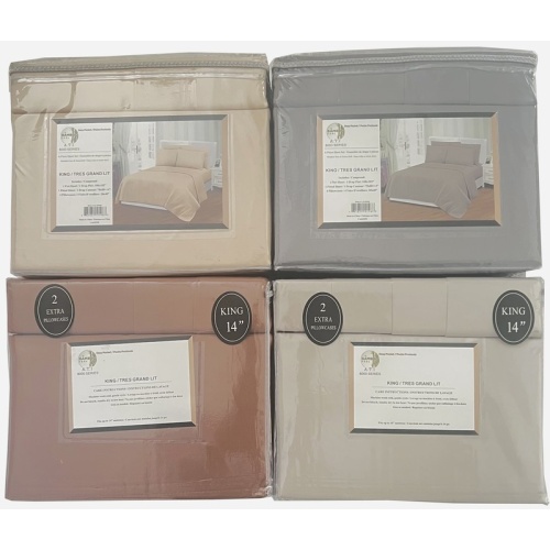 King sheet set 1 flat 1 fitted 4 pillowcases asst colours solid