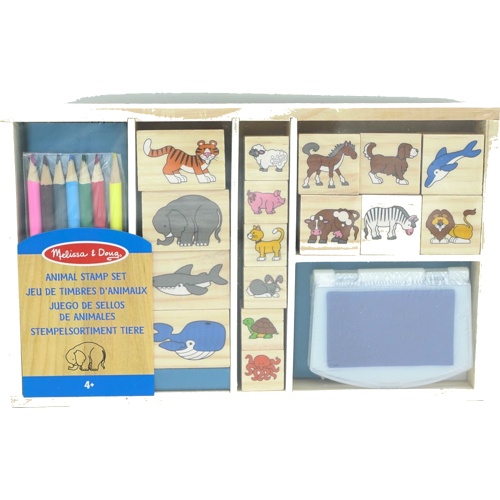 Animal Stamp Set w/16 Stamps, 7 Coloured Pencils & Stamp Pad Melissa & Doug