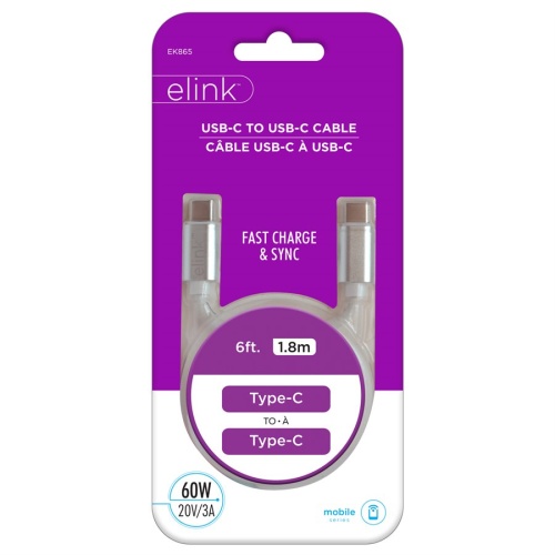 USB C - USB C 6Ft White Cable Elink