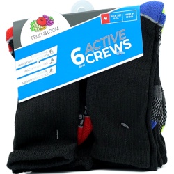Socks Boy's 6pk. Crews Black Assorted Size 9 - 2-1/2 Fruit Of The Loom
