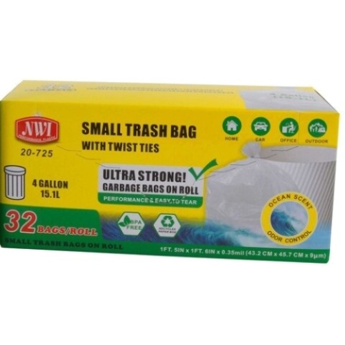 Trash Bag Ocean Scented 4 Gallon 32Pk 17x18