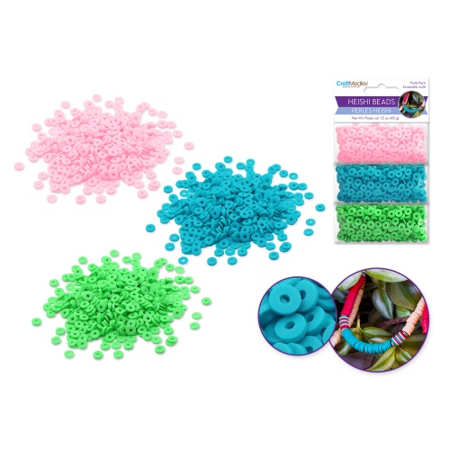 Polymer Clay Beads: 6mm Round Heishi 45g 3-Col 15g ea A) Pastel