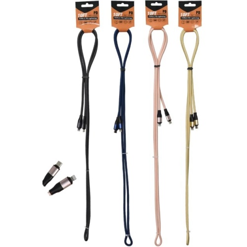 USB C - Lightning 10Ft Braided HD Cable Ass't Colours PDI