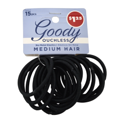 Hair Elastics 15pk. Black Medium Hair No Metal Goody Ouchless