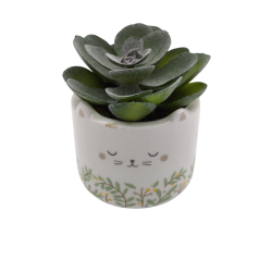 Small Faux Succulent In Cat Shaped Pot 2 x 3""