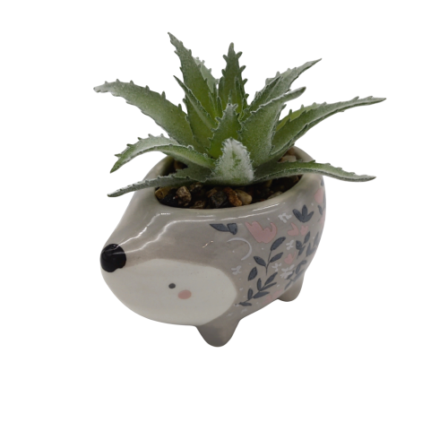 Small Faux Succulent In Hedgehog Shaped Pot 2 x 3