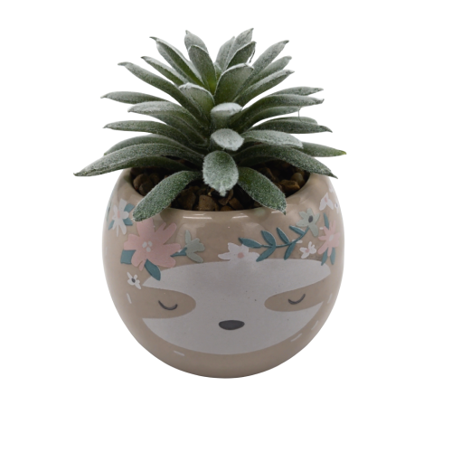 Small Faux Succulent In Sloth Shaped Pot 2 x 3