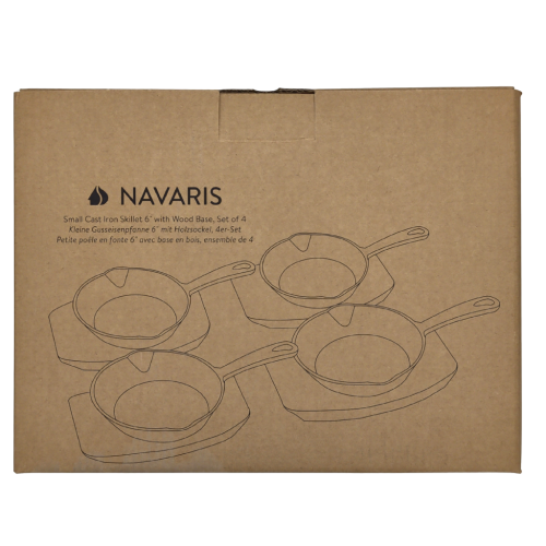 Cast Iron Skillet 6 w/Wood Base Set Of 4 Navaris (or $9.99ea)