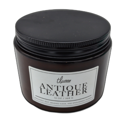 Jar Candle 13oz. Antique Leather True Living Essentials