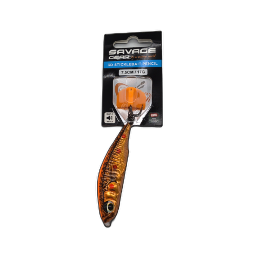 3D Sticklebait Pencil 7.5cm 17g. Sinking Fluorescent Orange Copper Savage Gear