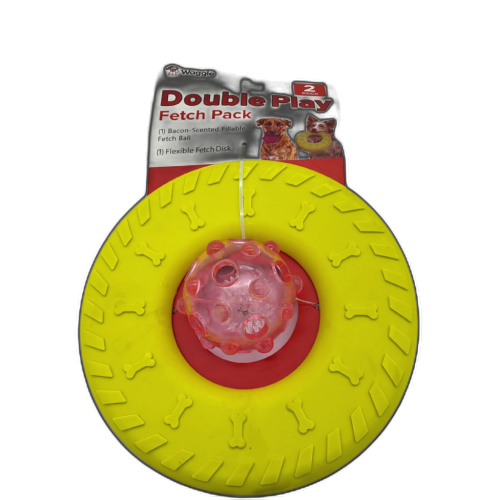 Double Play 2pc. Fetch Pack Bacon Scented Ball & Flexible Disk Waggle