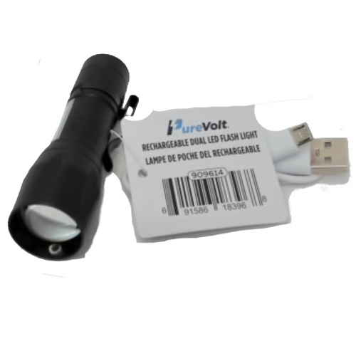 Rechargeable Dual LED Mini Flashlight w/Belt Clip Purevolt