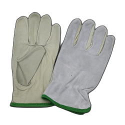 Leather Drivers Glove Medium Natural/Green