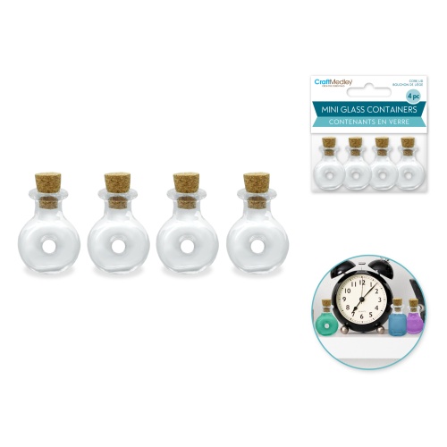 Glass Bottles: 1 Mini Containers w/Cork Lid 4pc Designer Series C) Vineyard