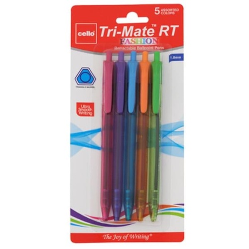 Retractable Ballpoint Pens 5pk. Assorted Colours Tri-mate Rt