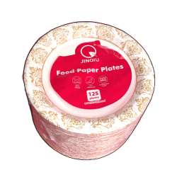 Paper Plates 8.8 Round Gold Design 125pk."