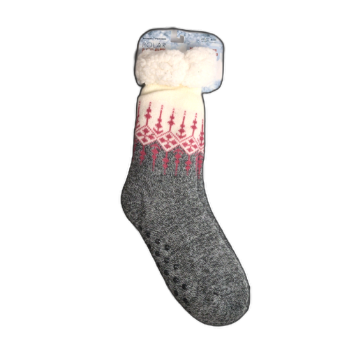 Polar Heat Women's Home Socks Grey Mix Pink Size 4-10